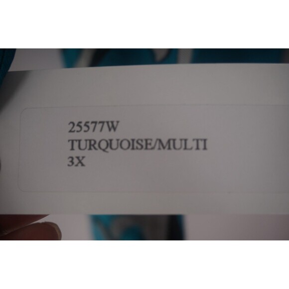 Caroline Rose NWT Turquoise Blue & Silver Damask Floral Blouse Plus Size 3X - Picture 13 of 13